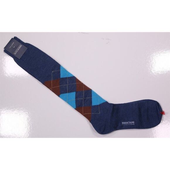 Bresciani Burgundy Argyle Fall/Winter Wool Long Dress Socks Men's New!